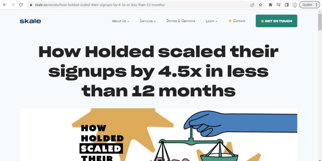 Skale Holded case study that increased signups by 4.5 times in 12 months