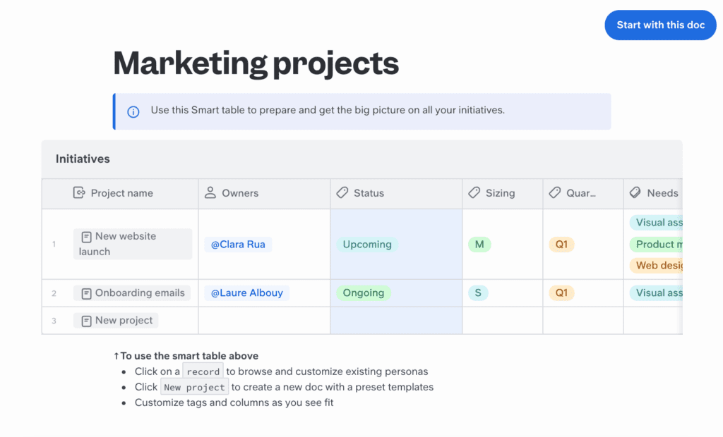 Airtable Marketing Projects